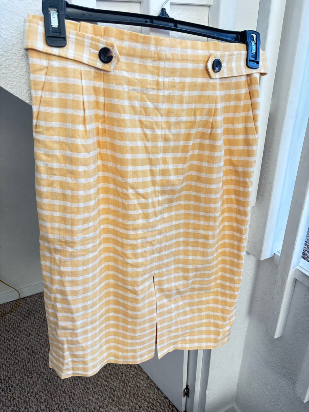 Ann Taylor Yellow Gingham Midi Skirt with Front Slit - Picture 2 of 6